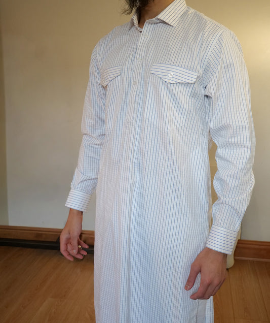 Al-Hilaal Fanjabi - Blue Pinstripe with Feint Vertical Lines